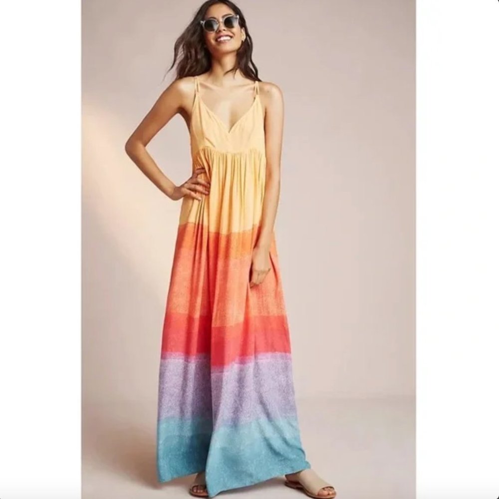 Anthropologie x Carla Weeks Setting Sun Maxi Halter Dress